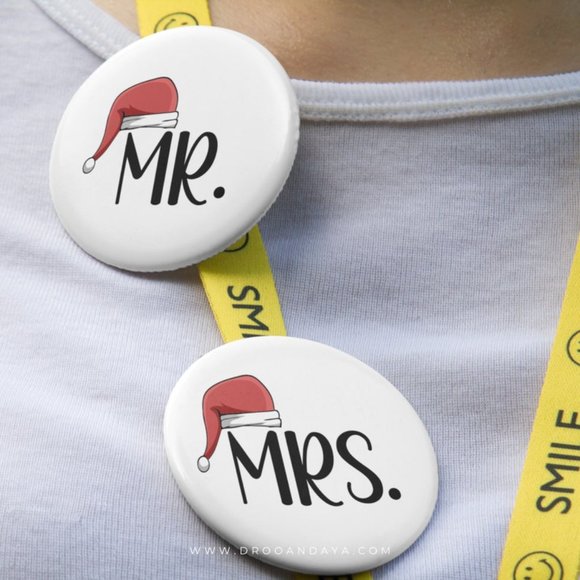 Mr. & Mrs. Christmas Pinback Buttons Set, Stocking Stuffer, Funny Christmas Butt - Picture 1 of 1
